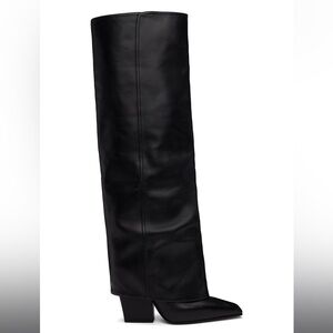 Paris Texas Jane Folded Leather Over the Knee Boots 90mm - Black size 11
